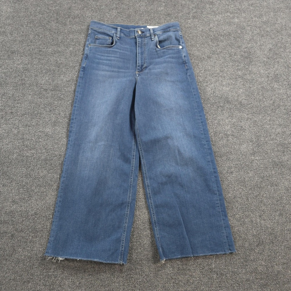 Rag & Bone Jeans Womens 31 Blue Andi High Rise Ankle Wide Leg Raw Hem Denim
